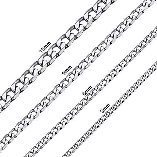 ChainsHouse Edelstahl Damen Panzerkette 6mm breit 46cm lang Herren Ketten Cuban Halskette mit Geschenkebox für Geburtstag Weihnachten Vatertag