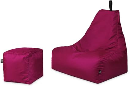PATCH HOME Sitzsack Sitzkissen Beanbag Premium Lounge Gaming Sessel inkl. Würfel In & Outdoor geeignet fertig befüllt H:90cm | T:78cm | B:82cm + 35x35cm Würfel Weinrot