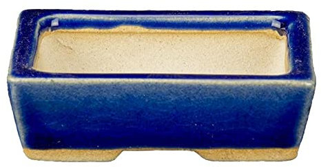 Rechteckige Bonsaischale aus blau glasiertem Steinzeug 8,5x6x2 cm - SF13