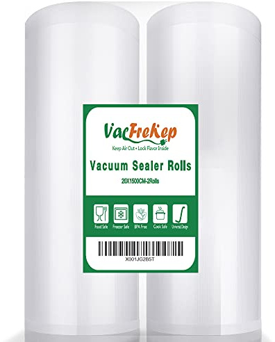 VacFreKep 2 Vakuumfolienrollen 20x1500cm Sous Vide Lebensmittel | BPA-frei,LFGB,Kochfest und Sous Vide Gefrierbeutel,Profi Vakuumierbeutel Lebensmittel