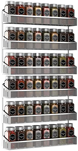 Hängende Gewürzregale zur Wandmontage, 2 Set, großer Gewürz-Organizer für Gläser, Aufbewahrung, Metall, Chrom, schmal, Wandmontage, Innenschrank oder Schranktüren, Silbergrau