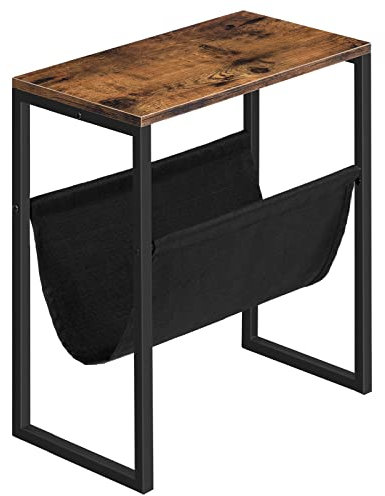 HOOBRO Beistelltisch Schmal, Nachttisch mit Zeitschriftenschlinge aus Stoff, Sofatisch Geeignet für Kleine Räume, Schlafzimmer, Wohnzimmer, Büro, Dunkelbraun EUBF66BZ01