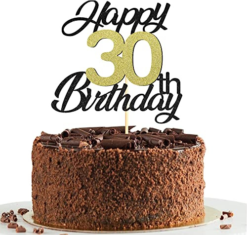 Sumerk 30 Tortenaufsätze zum 30. Geburtstag, Tortenaufsätze, Geburtstagsfeier, Dekorationszubehör, Gold und Schwarz, 1 Packung