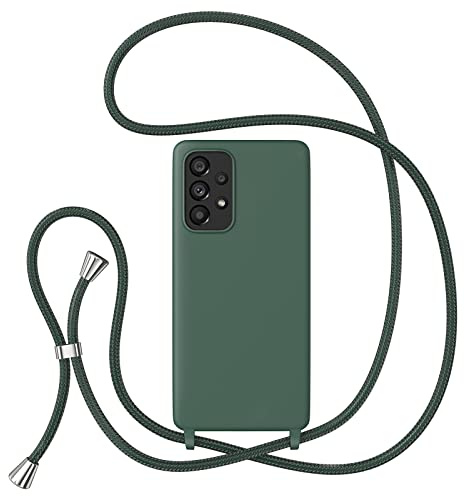 ZTOFERA Crossbody Lanyard Case for Samsung Galaxy A52 4G/5G & A52s 5G, Liquid Silicone Protective Phone Case with Strap Adjustable Neck Cord Necklace Soft Cover, Dark Green