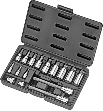 Kauplus Juego de 16 piezas XZN de triple ranura cuadrada - Corto y extra largo, con adaptador de 1/4 pulgadas x 3/8 pulgadas y 3/8 pulgadas x 1/2 pulgadas