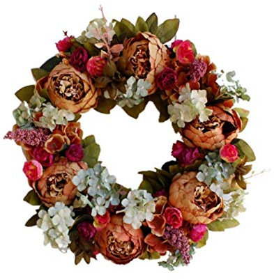 Fall Wreath Simulation Artificial Flowers Wreath Lintel Thanksgiving Christmas Rose Doors Decorated Flower Garland Ornaments Round-Shaped Christmas Wreath (Color : Coffee, Diameter