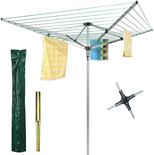 U.saf 45m Heavy Duty Foldable 4 Arm Rotary Washing Line With Ground Spike & Waterproof Cover - Portable Outdoor Clothes Airer