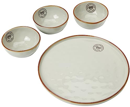 Thun Rose & Tulipani, Set Aperitivo 1 Piatto e 3 Coppette di Color Grigio Perla in Ceramica con Bordo Dorato, Linea Concerto, Ø 27 cm