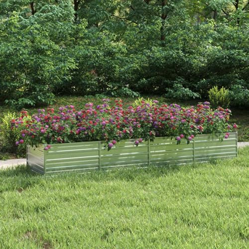 LAPOOH Garten-Hochbeet, Pflanzkübel, Kräuterbeet, Hochbeete-kit, Schneckenzaun, Pflanztrog, Pflanzgefäße, Pflanzfolie Für Hochbeet,Teichbecken, 320x80x45 cm Verzinkter Stahl Silber