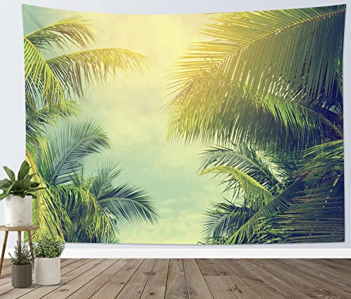 LB Wandteppich Tropischer Dschungel Wandtuch Grünes Palmblatt im Wald Wandbehang Naturlandschaft Tapisserie für Wohnzimmer Schlafzimmer Wohnheim Wanddeko,150x130cm