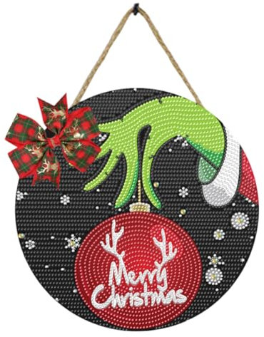 Starnearby 5D Diamond Painting Weihnachtskranz, DIY Diamant Malerei Fensterbilder Weihnachten, Diamant Painting Anhänger, Weihnachten Deko für Haustür Fenster Wand und Eingang (Merry Christmas A)