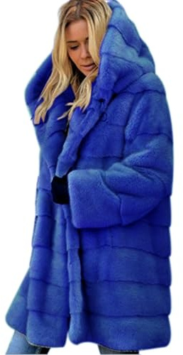 Cihdmfb Kunstfell Jacke Damen Winterjacke Kapuzenjacke Oversize Lang Pelzmantel Cardigan Winter Warm Kunstpelz Mantel Flauschige Plüschjacke Fellmantel Felljacke Teddy-Mantel Coat(B Blau,3XL)