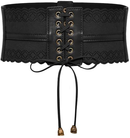 SCARLET DARKNESS Damen Retro Gürtel Kunstleder Elastische Lace-up Hollow Out Breiter Waspie Taillengürtel Schwarz XXL