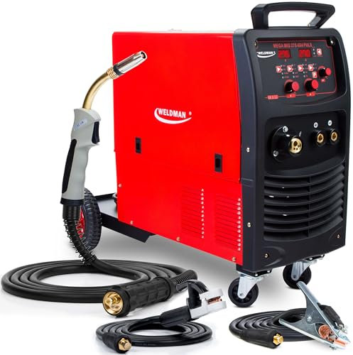 Weldman MEGA MIG 275 4x4 Puls - Soldador Inverter Profesional 400V 270A - Sinergia Total - MIG/MAG, PULS, MMA, FLUX - Soldadura por Puntos, Regulación de Inductividad - 4 Rodillos