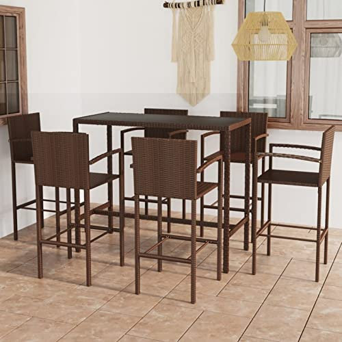 ARKEM 7-TLG. Gartenbar-Set Stehtisch Outdoor Bartisch-Set Bar MöBel Bar Outdoor Theke Garten Theke Bar Poly Rattan Braun