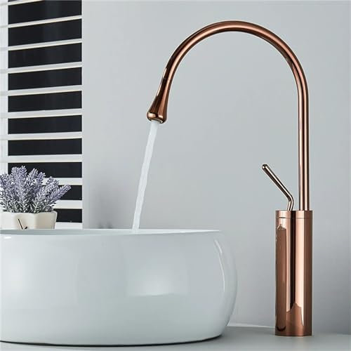 Generisch Badezimmerhahn,Wassertropfen-Waschtischarmatur, Kalt- und Warmwassermischplatte, Kran, Einzelstange, Einhebel-Badarmatur, Roségold, L