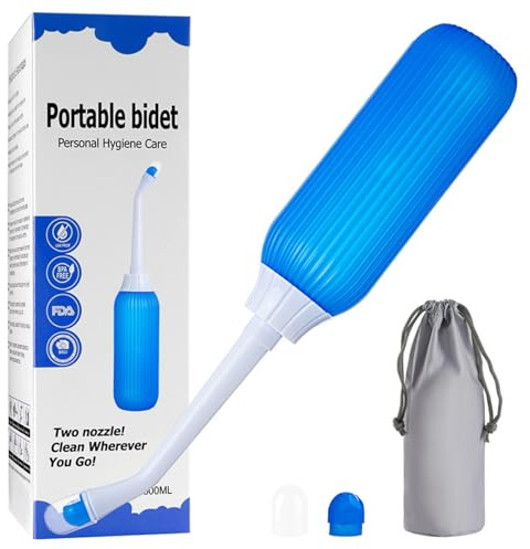 Bidet Portatile con 2 Ugelli + Condotto Retrattile, Bidet da Viaggio da 500 ml – Peri Bottle, Bidet Personale Palmare – Bidet Portatile da Viaggio - Bottiglia Perineale Post Parto,Blu