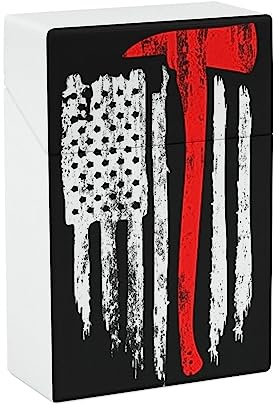 Fireman Axe Line American Flag Cigarette Case Portable Cigarette Box Cigarette Holder Case Protective Case Wallet for Men Women