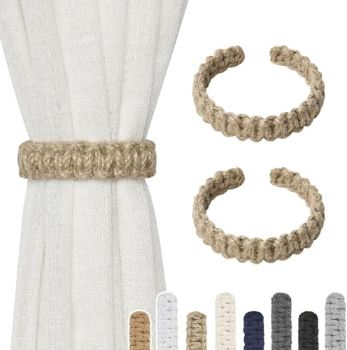 Pretty Jolly Vorhang Raffhalter aus natürlichem Baumwollseil, eleganter, dekorativer Vorhang-Raffhalter im Boho-Stil, weiche, handgewebte Seil-Vorhanghalter für Zuhause und Büro, J-Natürlich, 2 Stück