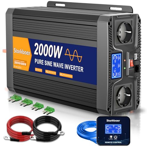 Transformateur de Tension 24V 220V Pure Sinus 2000W Onduleur pour Camion | Convertisseur 24V Puissant avec Télécommande 5m,Écran LCD,Dual Prises EU & USB.Essentiel pour Camion,Bateau,Camping& Solaire