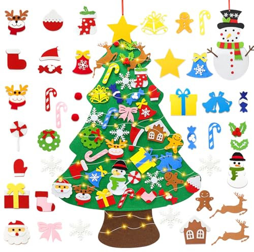 Idota 98 cm Arbol Navidad Fieltro, DIY Arbol de Navidad de Fieltro Niños con 40 Adornos Extraíbles para Decoración Pared Puerta
