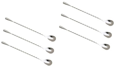 Amosfun 6pcs Long Handle Stainless Steel Stirring Spoon Spiral Bar Cocktail Mixing Spoon for Milk Tea