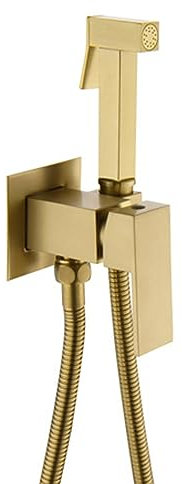 Komplett aus Kupfer, quadratisches Spritzpistolen-Set für heißes und kaltes Wasser, verdeckte Wand-Toilette, Damen-Waschmaschine, Sanitär-Booster-Dusche, gebürstetes Gold
