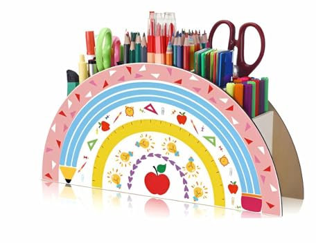 Forreen Organizador de Escritorio Madera, Portalápices Infantil Multifuncional Gran Capacidad Iridiscente Organizador de Bolígrafos para Decorar tu Hogar, Oficina y Almacenamiento de Escritorio