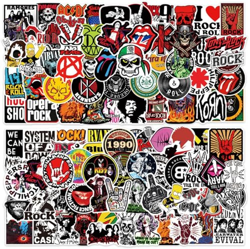 100 Pcs Band Stickers, Music Stickers Guitar Stickers Skateboard Stickers, Guitar Stickers for Classic RockMusic, for Adults, Roll Music Sticker Water Bottles, Laptop, Bicycle, Skateboard, Luggage