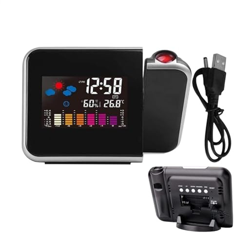Générique Réveil projecteur, Horloge de Projection,Compteur de température intérieure et extérieure sans Fil - Alarme de projecteur de Station météo à Affichage LED Clair pour Chambre à Coucher