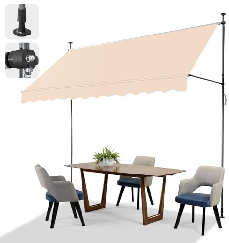 LEADZM Toldo de sujeción de 300 cm de ancho, toldo para balcón sin necesidad de taladrar, impermeable, resistente a los rayos UV, altura ajustable con manivela, para terraza, balcón, jardín, tienda,