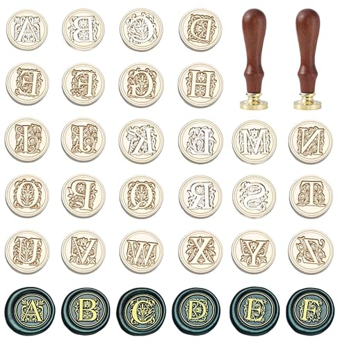 Wachssiegel-Stempel-Set mit Initialen-Schriftart Alphabet A-Z, Siegelwachsstempel, 26-teiliges Vintage-Buchstaben-Stempel-Set, 25 mm, Messing-Siegel für Umschläge, Einladungen und Hochzeiten