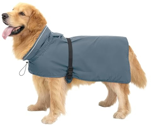 Zellar Hunderegenmantel, Wasserdicht & Verstellbar - Leichte Regenjacke mit Reflektierendem Streifen & Kragenloch für Mittelgroße, Große Hunde, Schnell-Anlege-System, Atmungsaktiv (XL, Grau)
