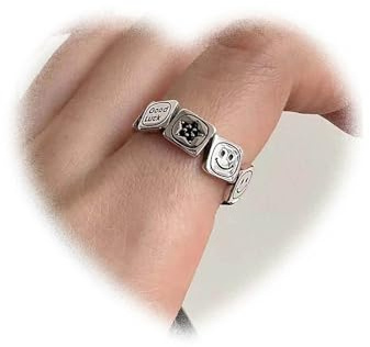 W WEILIRIAN Vintage 3D Smile Ring Silber Smile Knöchel Ring Sterne Offener Fingerring Stapelring Verstellbarer SmileRing Schmuck für Damen und Mädchen