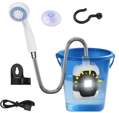 Yjkedfh Douche De Camping Portable, Pompe De Douche Rechargeable Avec Lumière LED Pour Randonnée, Charge USB Pour Aide Aux Activités Extérieures Voyage Lavage De Voiture Bain Pour Animaux Jardin