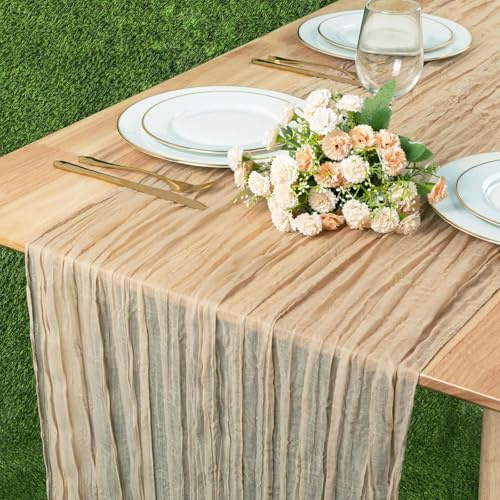 Chemin de table en étamine, 8,9 x 304,8 cm, couleur sable, style bohème, décoration de table pour mariage, fête d'anniversaire, fête prénatale, jardin, ferme