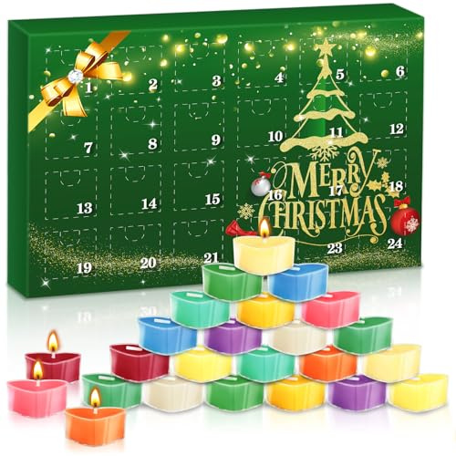 GEEKEO Calendario de Adviento Velas 2025 Mujer, Juego de Regalos de Velas Perfumadas 2025 Candle Perfumadas de Navidad 24 Velas de Té (Verde)