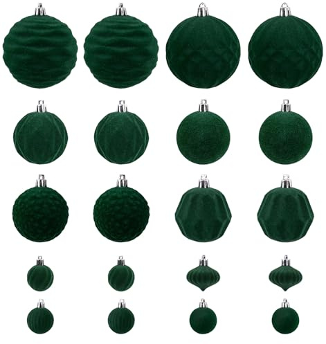 20 Stück Samt-Weihnachtsschmuck, ilauke Beflockte Weihnachtsbaumkugeln, hängende Ornamente, Samt-Weihnachtskugeln für Weihnachten, Party, Hochzeit, Heimdekoration (Grün)