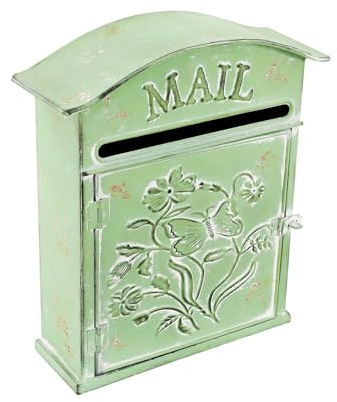 awolsrgiop Buzón de estilo vintage verde, retro de hierro para exteriores, estilo antiguo con techo, estilo rústico, para jardín o casa, 27 × 10,5 × 31,2 cm