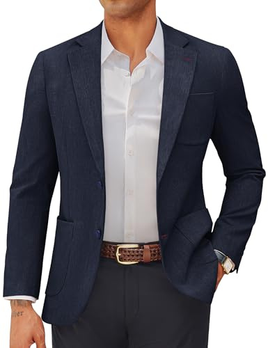 Pj Paul Jones - Blazer da uomo, stile casual, con due bottoni, giacca da abito, con bavero asimmetrico, elegante, giacca sportiva, Blu scuro, S