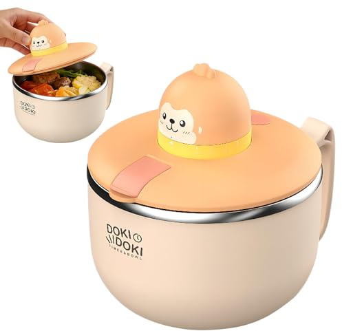 Ramen skål med lock, stor nudelskål i rostfritt stål, 1 200 ml med timer, bärbar omedelbar nudelskål i rostfritt stål, bärbar serveringsskål för soppa, Bento