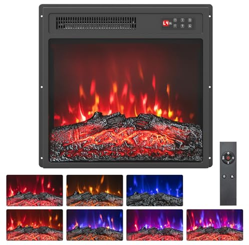 GOPLUS 18 Chimenea Eléctrica, Chimenea Empotrada con Llama Regulable en 7 Colores, Calentamiento de 750W/1500W, Temporizador de 8 Horas, Protección contra Sobrecalentamiento y Mando a Distancia