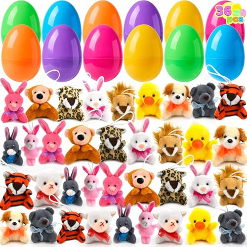 JOYIN 36 Pcs Pre-Filled Easter Eggs Filled with Plush Animal Toys for Kids Toddlers Easter Egg Hunt, Basket Stuffers Fillers, Kids Party Favor, Classroom Prize Supplies