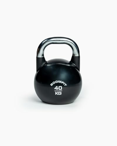 BOOMFIT Kettlebell de Competición 40 kg | Tamaño único para técnica constante y segura | Asa cómoda y base plana estable | Para fuerza y cardio funcional en casa o box | Pesa rusa 40 kg por color