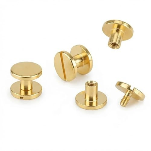 QZKJQDD 20 Stück Buchschrauben, Gürtelschrauben, M5×6mm Hohlnieten, Buchbinderschrauben Schraubnieten für Leder,Taschen,Bücher,Halsbänder, Rucksäcke,Hundeleinen (Gold)