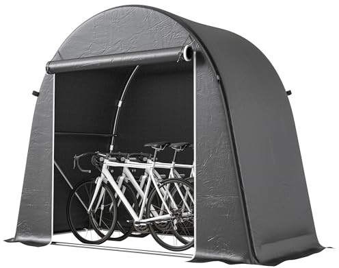 Outsunny Tenda Garage per Biciclette da Esterno Portaoggetti Impermeabile 245x120x200 cm, Capanno da Giardino con Ingresso a Cerniera per Attrezzi in Metallo Zincato e Tessuto PE, Grigio Scuro