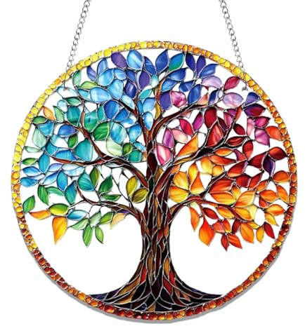 BSITSSS Atrapasoles de Acrílico 20 x 20 cm, Árbol Colorido Colgante Decoración para Ventana, Atrapasueños Sun Catcher para Ventanas Sala de Estar Terrazas Paredes Interior Balcón Jardines