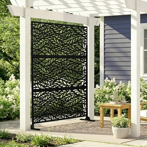 casa.pro Trennwand and Raumteiler 180 x 90 cm Sichtschutz Outdoor Indoor Raumtrenner Terrasse Balkon verzinkter Stahl Paravent Schwarz