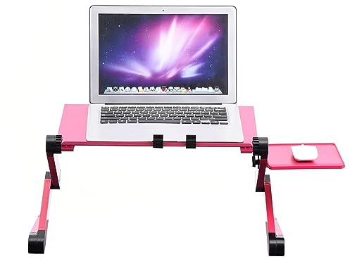 Yinhing Soporte Plegable para Mesa de Escritorio, con Ventilador de Refrigeración y Almohadilla, Portátil, para Configuración de Estación de Estudio y Trabajo, 360 (Rosa roja)
