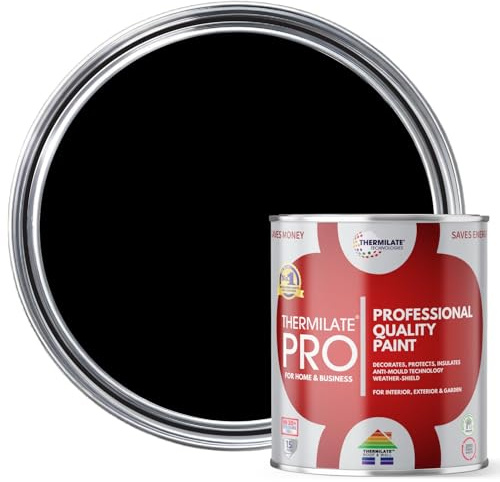 Thermilate PRO FLEX Interior & Exterior Paint - Professional Multi-Surface Paint & Primer for All Walls, Wood, Furniture, Kitchen Cupboards & Garden | All-in-One - Black - 5L - Satin